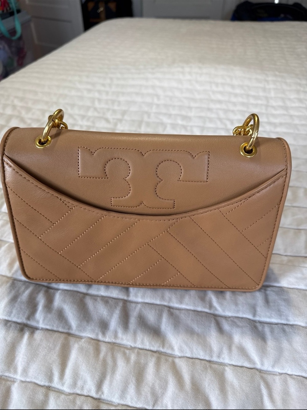 Tory Burch Camel Quilted Leather Chain Shoulder Bag